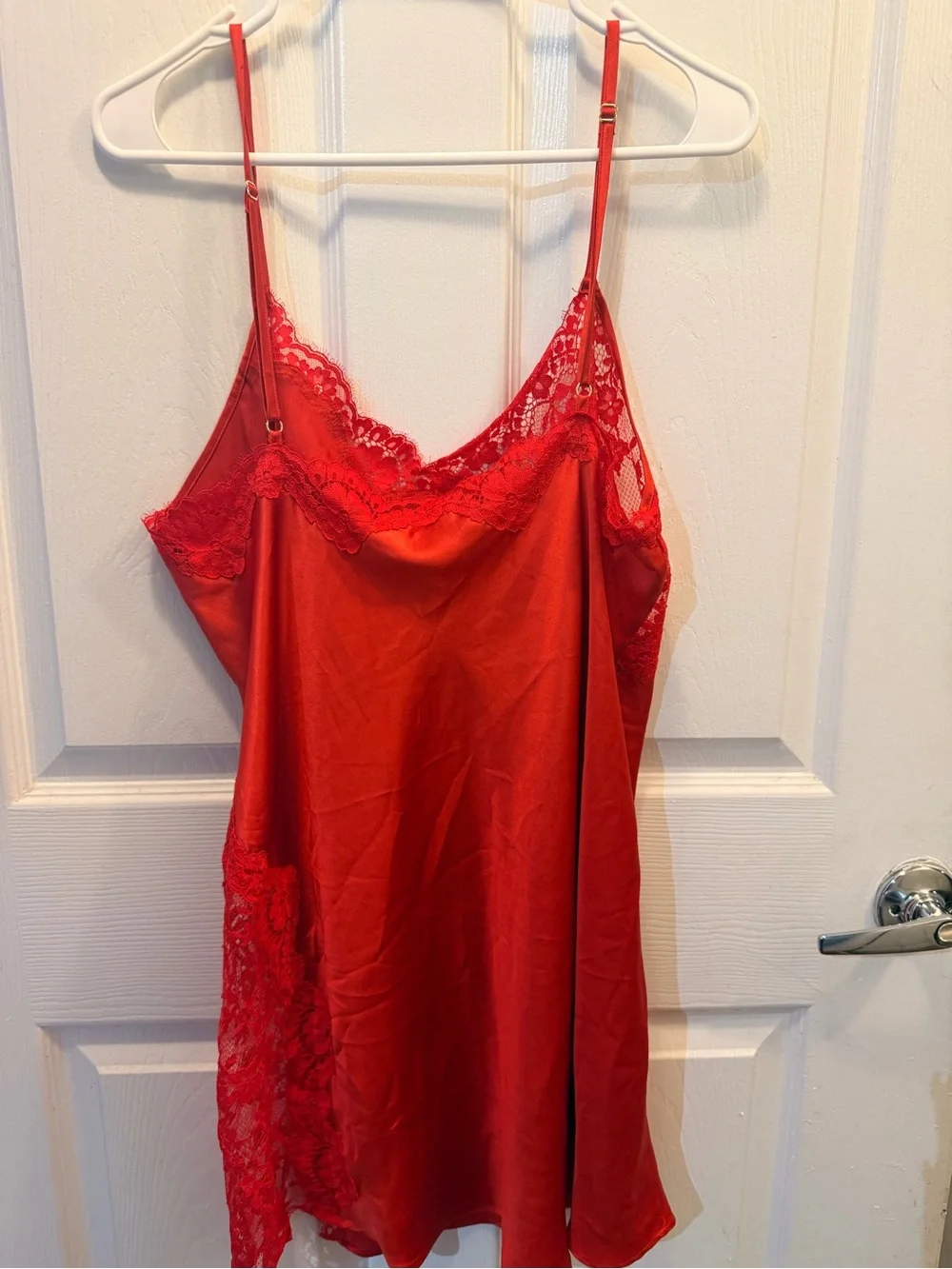 Victoria Secret Red Lace-Trim Satin Slip Nightdress